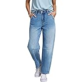 Madrirdma Barrel Jeans for Women Trandy Mid Rise Straight Leg Casual Washed Denim Jeans