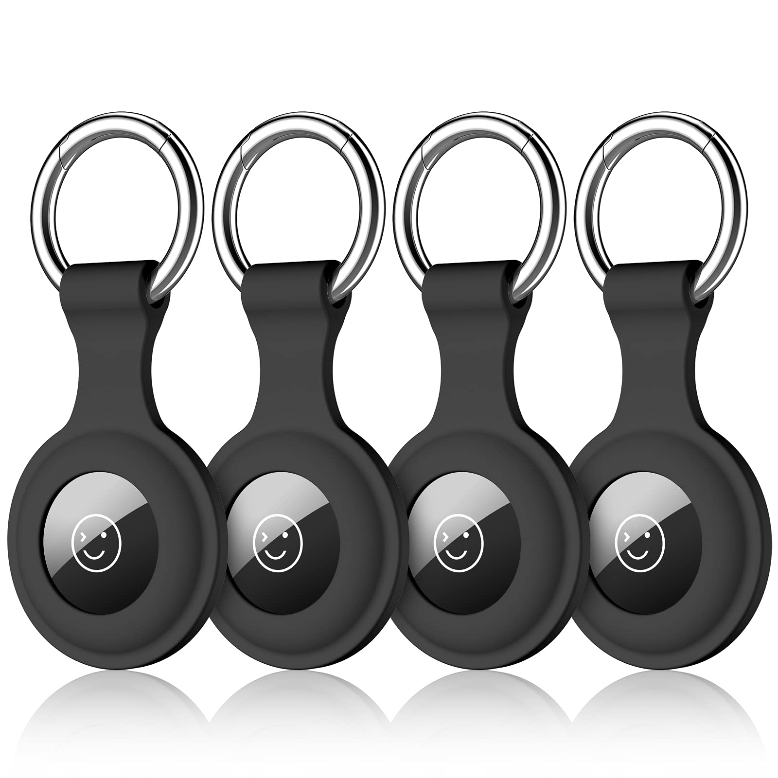 Dirrelo Keyring Compatible with Apple Airtag Holder Case, 4 Pack Silicone Case Tracker keychain Key Ring for Men Women, Safety Anti-lost Protector Case Cover, 4 Black