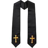 Gradwow Clergy Stole with Embroidery Cross, Unisex Minister Priest Stole for Wedding Church Service Accessories 60/72 Inch