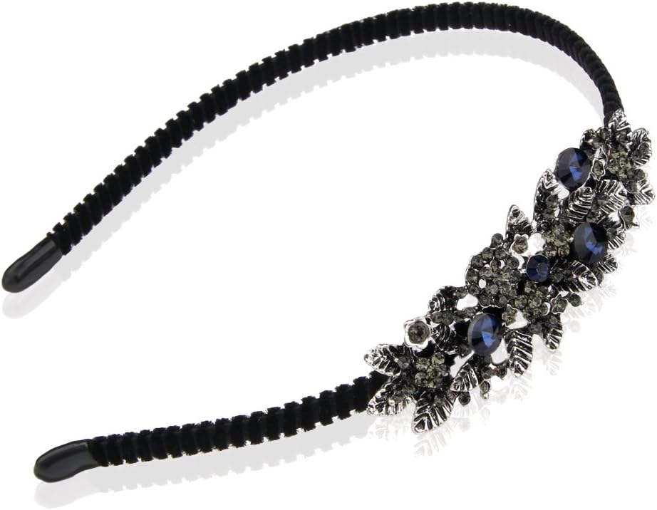 TianQin WY Lady Women Girls Dark Blue Vintage Sparkling Crystal Diamond Butterfly Flower Jewelry Headbands Hair Hoop Alice Hair Clips Claw Barrettes 1Pcs