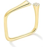 Monkton 1.5mm S925 Sterling Silver Stackable Ring Square Open Cluster Cubic Zirconia Minimalist Geometric Eternity Ring Band for Women Hypoallergenic Size 4-11