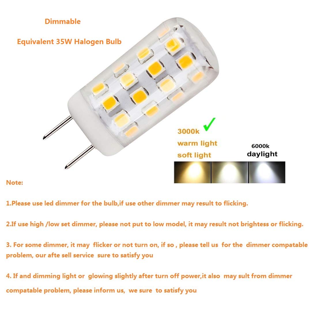 3.5W LED G8 Bulbs Dimmable 3000k Warm White Puck Light 350lm Equivalent 35W Halogen Bulb Cabinet Under Counter Kitchen Lights Bi-Pin Microwave Oven Bulb (3.5w 6 Pack)