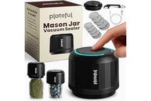 Plateful Electric Mason Jar Vacuum Sealer Kit (Lids Included) For Wide Mouth And Regular Mouth Jars, Portable Jar Vacuum Sealer, Canning Machine Food Storage, Includes Lids, Opener, Charger