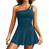 Yonique One Piece Swimdress - Women Tummy Control One Shoulder Bathing Suit with Skirt 2025