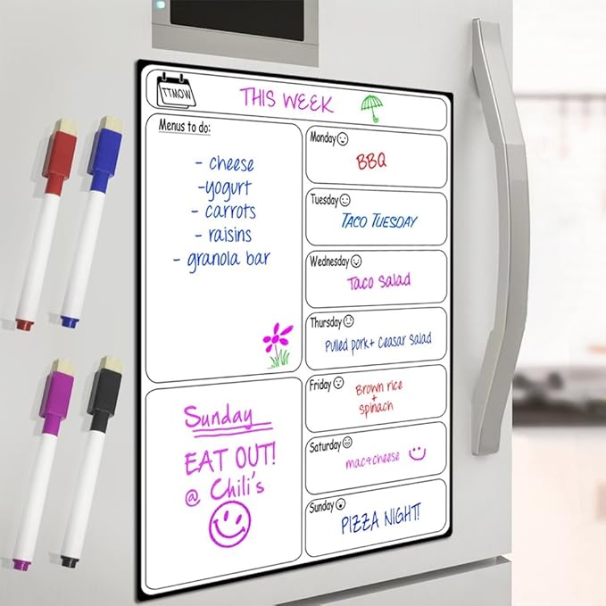 TTMOW Pizarra Blanca Magnética Calendario Tablero de Nevera con 4 Colores Pluma para Pizarra, Pizarra de Planificación Ideal para Planificar Estudios, Exámenes, Tareas (Semana)