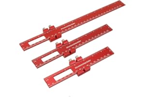 SHANDERBAR Woodworking Ruler,3 Pcs T-Type Pocket Ruler Metal Slide Rule,6/8/12 Inch Professional Precision Ruler with Stops,Inch and Metric Metal Scriber Measuring Ruler for Woodworker,Engineer, Machinist