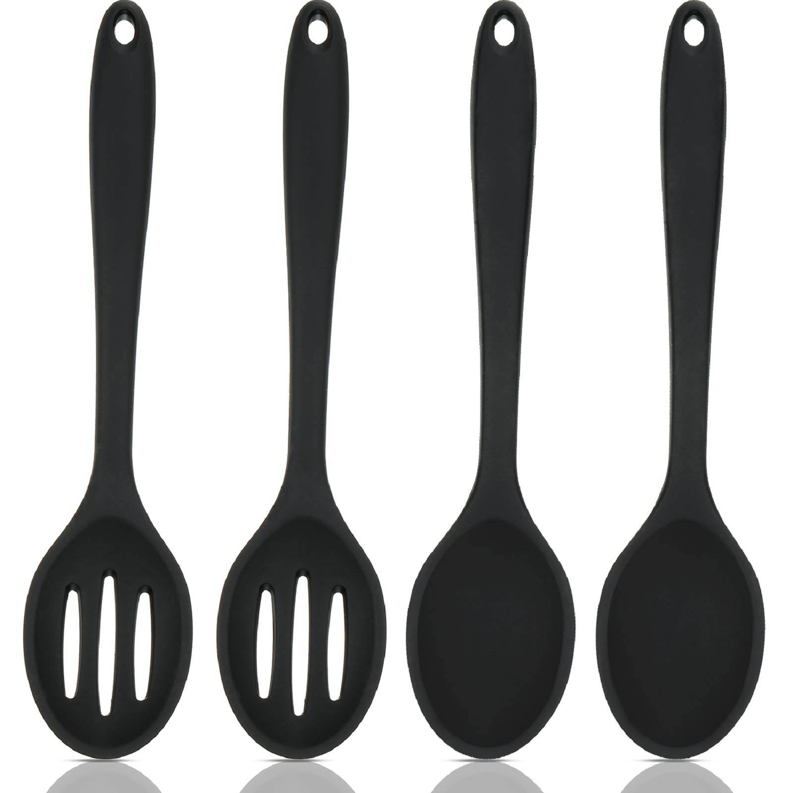BOAO 4 Piece Silicone Spoons for Cooking 10.6 Inch Large Nonstick Serving Spoons Heat Resistant Slotted Spoon for Mixing & Stirring Kitchen Cooking Utensils, Dishwasher Safe(Black) — image 1