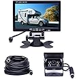 Camecho Vehicle Backup Camera 7" Monitor,18 IR Night Vision Rear View Camera Without Guide Line IP 68 Waterproof, 4 Pins Aviation Extension Cable for 33FT Length RVs, Bus, Trailer,Truck