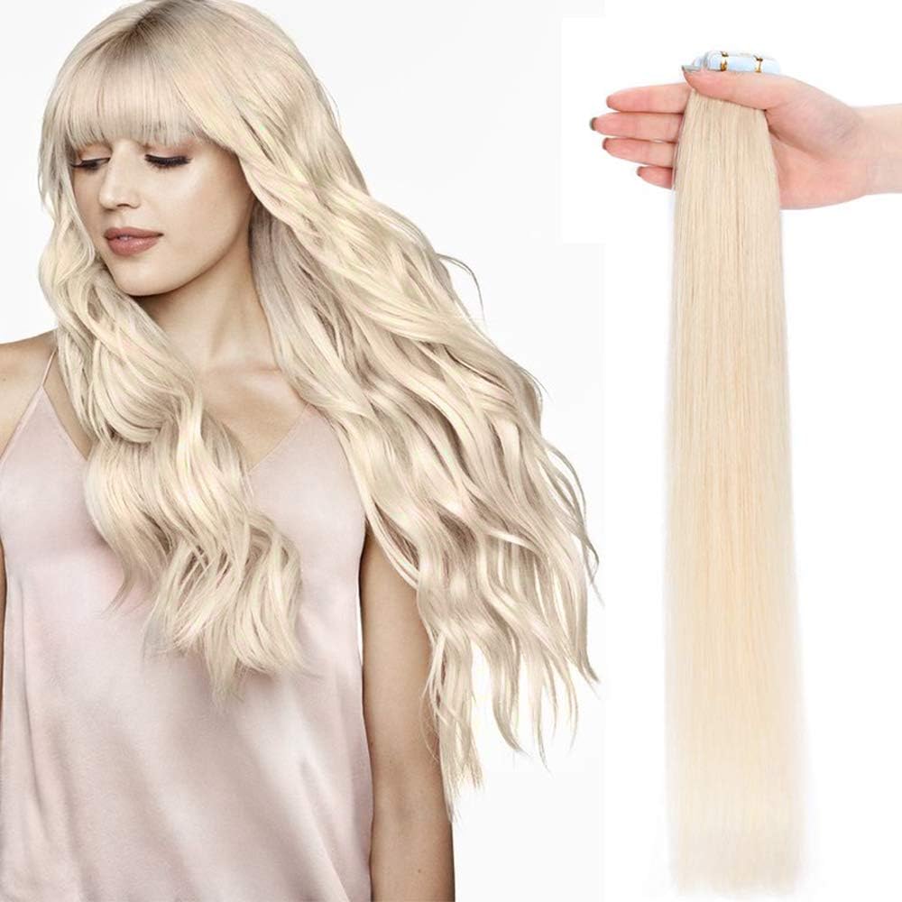 22 inch Tape in Hair Extensions Human Hair [2.5g*20pcs] #70 Bleach ...