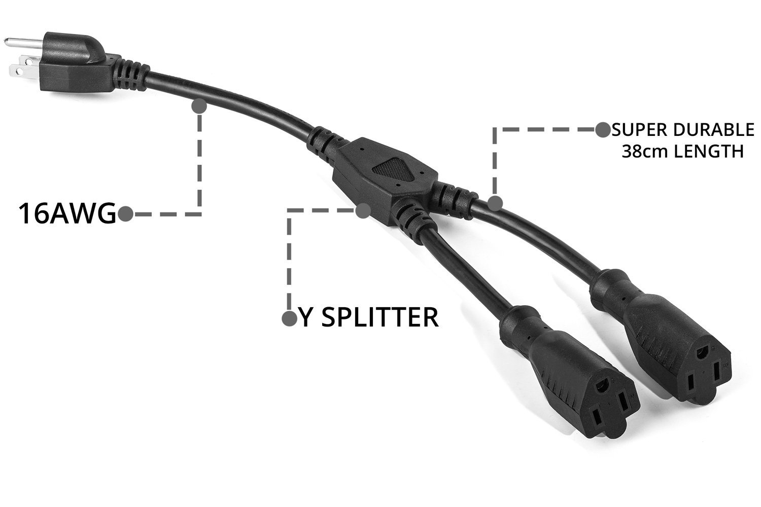 3 Prong Y Splitter Cable Power Extension Cord Outlet Saver 1 Foot 5
