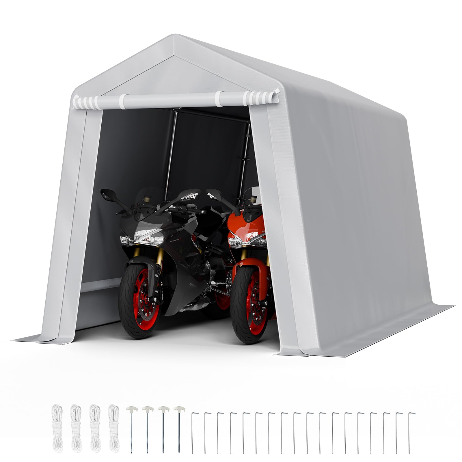 Photo 1 of *PARTIAL SET* VEVOR Outdoor Storage Shed, 7 x 12 ft Portable Storage Tent with Roll-up Door & Vents, Waterproof Canopy Shed Shelter, Heavy Duty Frame, Patio Garage Carport for Motorcycle, Lawn Mower, Bike, Grey