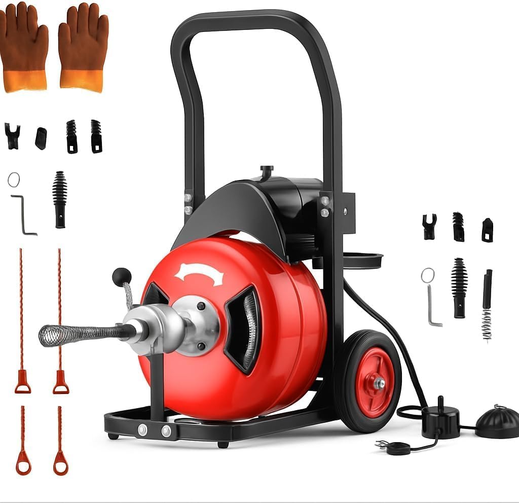 Photo 1 of ***TESTED*****

100FTx3/4Inch Electric Drain Cleaning Machin, Auto Feed Portable Sewer Snake, Sewer Snake Electric Drain Auger Cleaner with 6 Cutters & Air-Foot Switch for 1"-4" Pipes