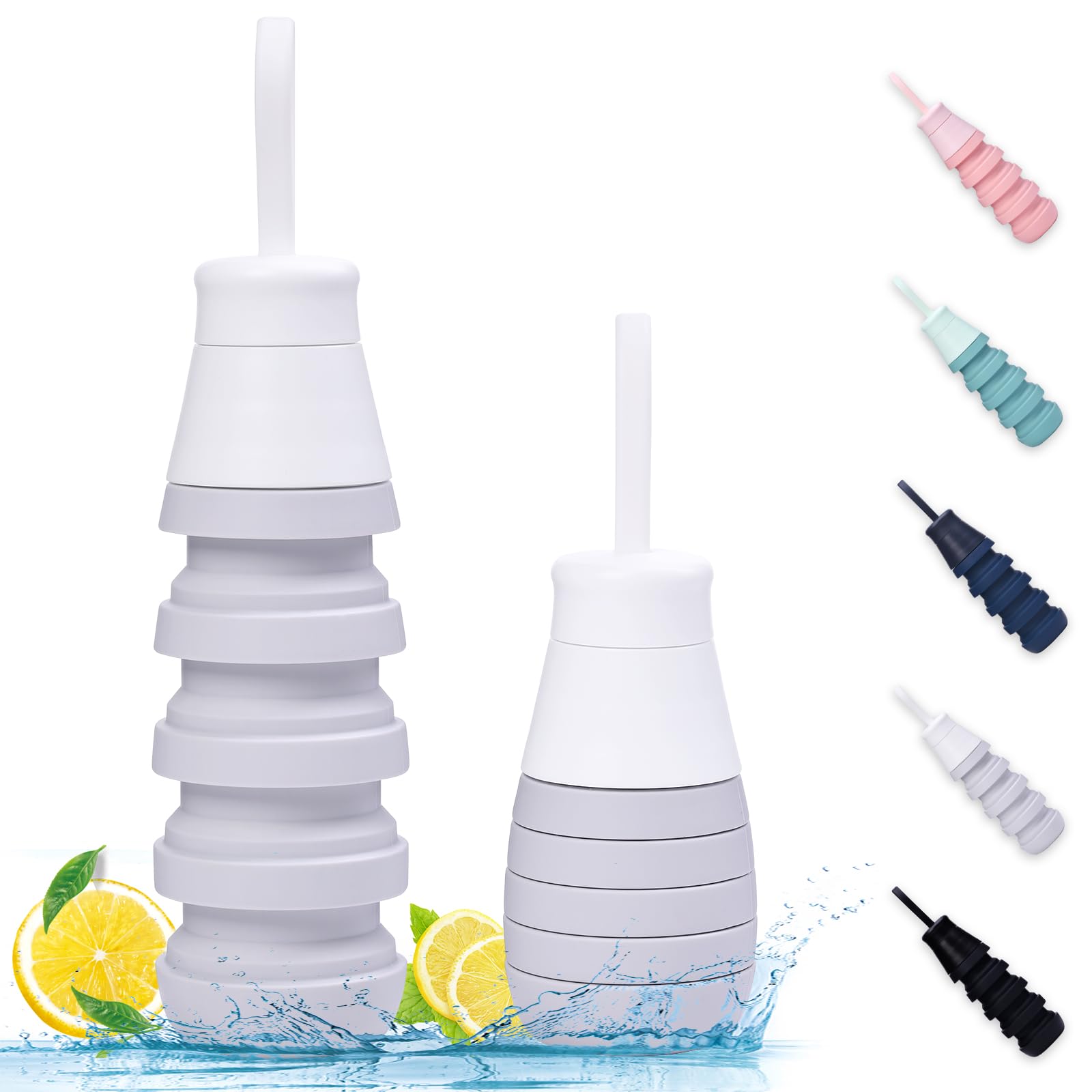 EYQ Collapsible Water Bottle, Silicone Foldable Water Bottles 500 ml, Lightweight Reusable Leakproof Sports Drinks Bottle for Fitness School Gym Outdoor Sports Travel Camping Hiking Cycling (Grey)