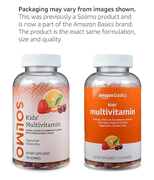 AMAZON BASICS KIDS’ MULTIVITAMIN GUMMIES, CHERRY, STRAWBERRY & ORANGE FLAVORS, 190 COUNT (PREVIOUSLY SOLIMO)