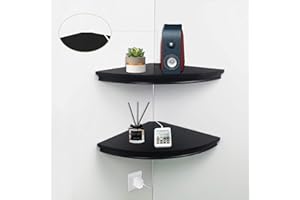 HAO ALWAYS DO BETTER HAO Floating Corner Shelf Invisible Wall Mounted Shelves Radial Shape Cable Wire Hole Pattern Perfect for Bedroom Bathroom Living Room Kitchen Set of 2 Black