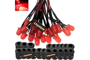 Ltvystore 8MM 24V Red LED Pre Wired Prewired 7.87 Inch Lamp Light Bulb Prewired Emitting Diode & Black 8MM LED Plastic Clip Holder Display Panel