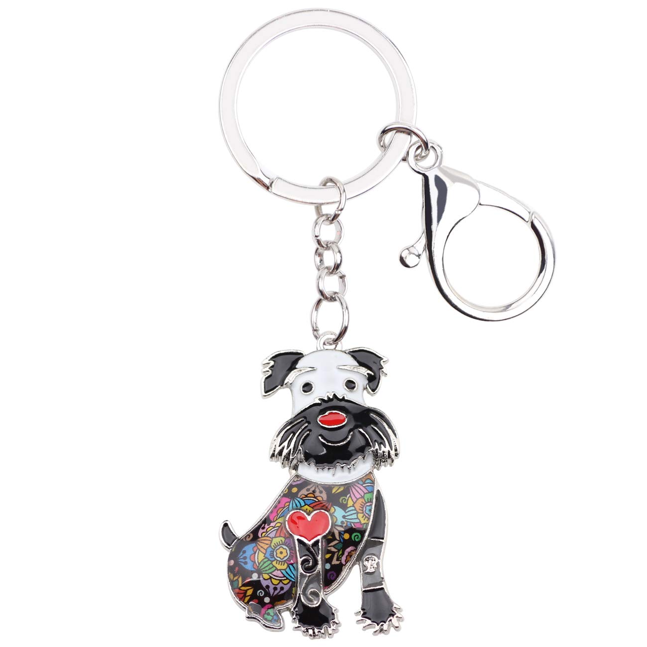 NEWEI Enamel Dog Keychain Keyrings for Women Girls Cute Dog Keyfobs (Black Schnauzer #3)