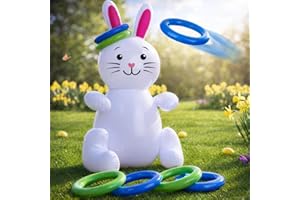 ArtCreativity Easter Bunny Inflatable Ring Toss Game - Easter Games for Kids with Inflatable Bunny and 6 Rings - Weighted Bot