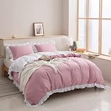 Loussiesd Ruffle Bedding Set Pink Microfiber Duvet Cover 2Pcs 3 Sizes view 2