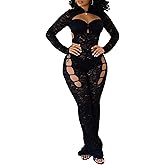 RISCUYY Lace Jumpsuits for Women Sexy Hollow out Backless Rompers Trendy Stretchy Club Outfits