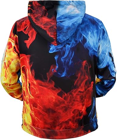 3d color block fire printed long sleeve hoodie