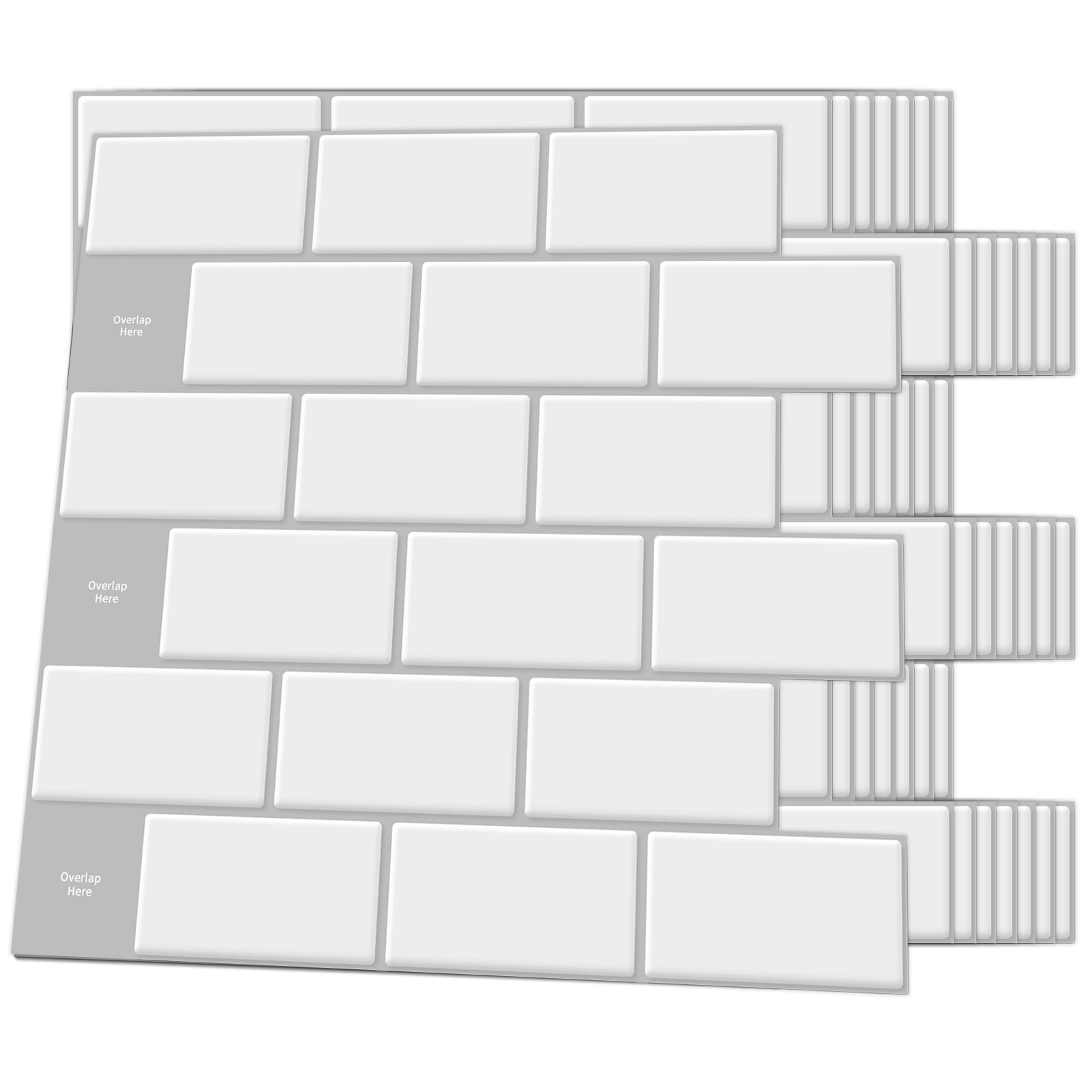 Art3d Backsplash Tile for Kitchen Peel and Stick, 10-Sheet Stick on Subway Tiles for Kitchem, Bathroom, Living Room Back Splashes, 12"x12", White with Gray Grout