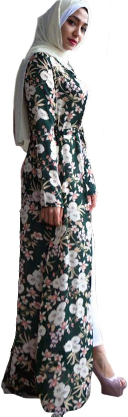 Adult Robe Dubai Floral Print Muslim Dress Islamic Ramadan Caftan Prayer