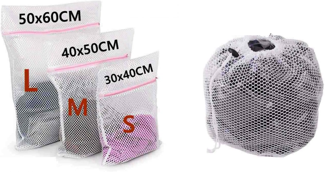 WestHOME Mesh Laundry Bags for Washing Machines with Pink Zips, Net Washing Bag for Delicates, Underwear, Socks, Bras - Set of 4 (Small * 1, Medium * 1, Large * 1, XLarge Drawstring)