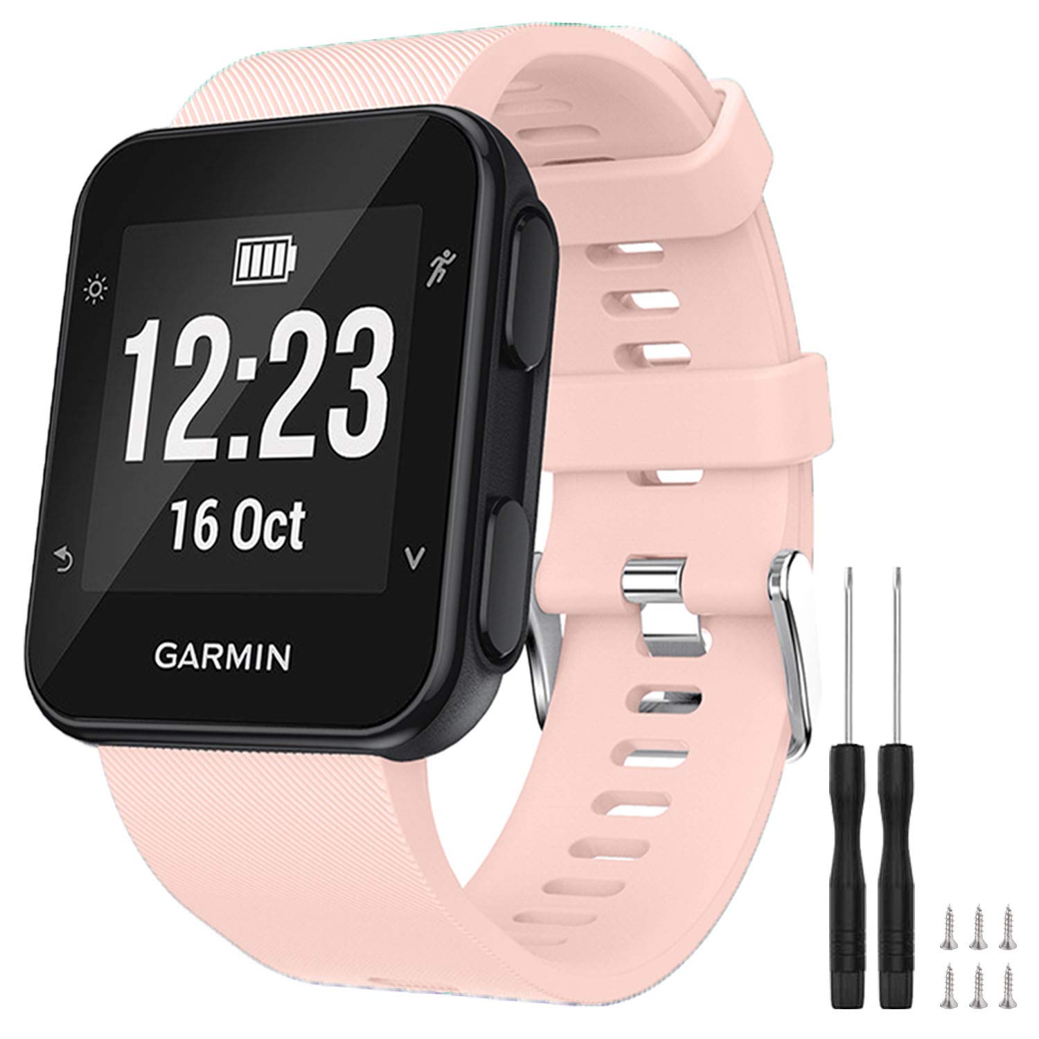 TopPerfekt Strap Compatible with Garmin Forerunner 35, Soft Silicone Replacement Watch Band Strap for Garmin Forerunner 35 Smart Watch, Fit 5.11-9.05 Inch (130-230 mm) Wrist (1- Pink)