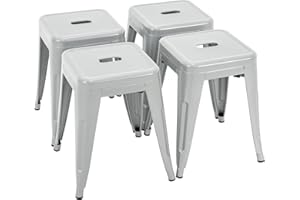 Brage Living 18 Inch Industrial Metal Stools Set of 4, Stackable Classroom Stools, Backless Metal Dining Chairs for Indoor Outdoor, Kitchen Short Stools (Pearl Silver)