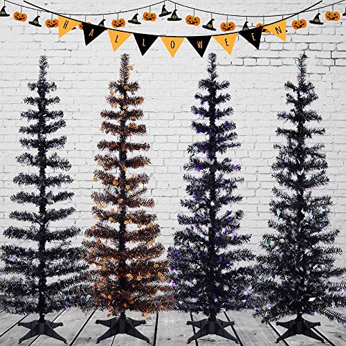 Halloween Tinsel Trees Collapsible, 5FT Artificial Christmas Tree Reusable, Pop Up Pencil Xmas Tree with Plastic Stand Outdoor Indoor for Home Decoration, Office, Party, Apartment, Fireplace-Spider - Thumbnail 6