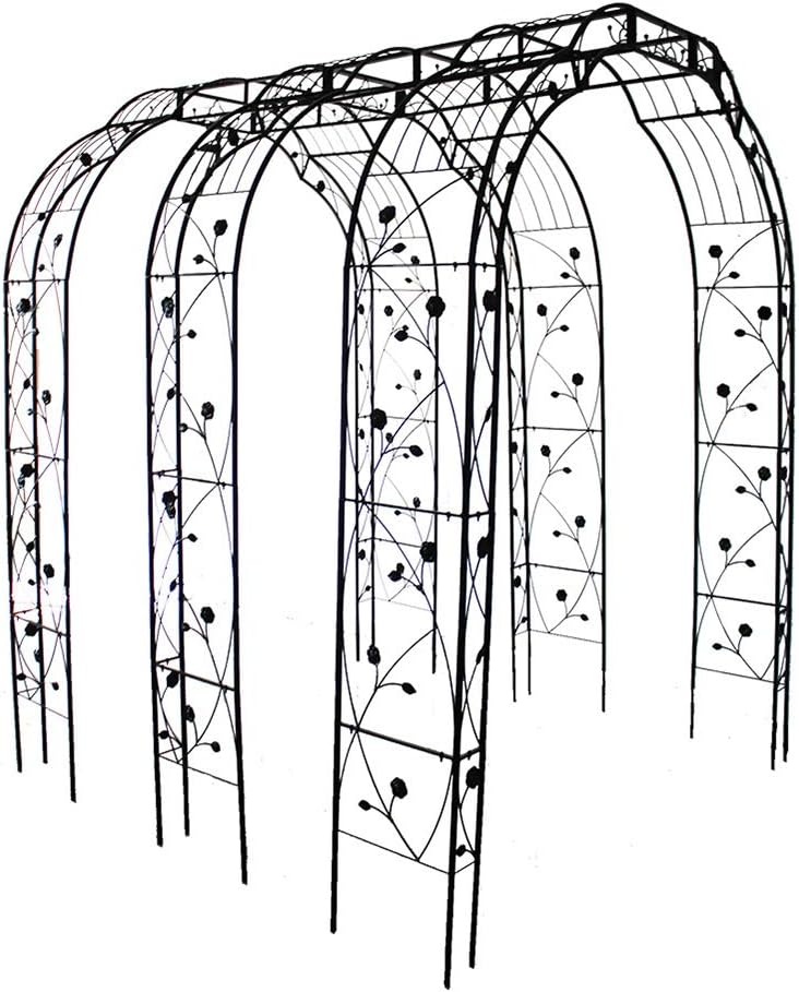 XLOO Three Classical French Style Garden Arch with,Outdoor Gardening Walkway Arches,Wedding Ceremony Decoration,Rose Wrought Iron Shape,Garden Arbour Archway for Climbing Plants Roses Vines