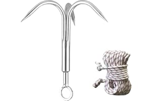 Yiliaw Grappling Hook with Rope, 50FT Nylon Rope, Stainless Steel Grapple Hook with 3 Claw, Gravity Aquatic Anchor Hook for Outdoor Activity, Hiking, Tree Limb Removal, Salvage Underwater, Drag