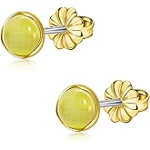 Limerencia Titanium Earrings, 20G 6mm Hypoallergenic Cat's Eye Butterfly Back Earrings for Sensitive Ears, Implant Grade Pure G23 Titanium Studs, Jelly Gold Tone, Minimalist Stud Earrings for Women
