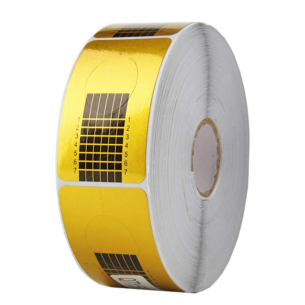 Nail Forms 500 Pcs Roll Polygel Nails Extension Forms for Acrylic Nails Self-adhesive Nail Tips Guide Stickers, Gel Nail Stickers Molds Builder Learning Curve Nail Art Equipment Salon, Gold Rectangle : Beauty