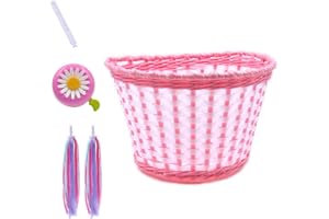ANZOME Girl's Bike Basket, Front Handlebar Kid's Bicycle Basket with Bike Bells Streamers for Kids Chirlden Gift DIY Sets