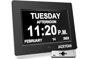 jazeyeah Digtal Clocks with Day and Date of Week for Seniors,12 Alarm Settings, Large Time Display, Auto Dimmable - Best Gift for Elderly