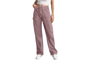 LEPUNUO Cargo Pants Women High Waisted Wide Leg Casual Pants Baggy Stretchy Trousers Y2K Streetwear with 6 Pockets