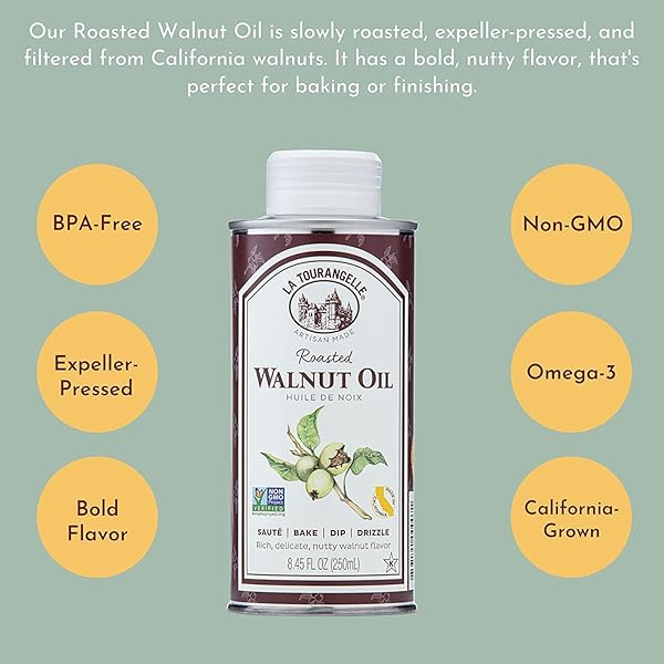 LA TOURANGELLE, ROASTED WALNUT OIL, PLANT-BASED SOURCE OF OMEGA-3 FATTY ACID, COOKING, BAKING, & BEAUTY, 25.4 FL OZ