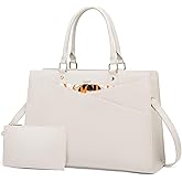 LOVEVOOK Laptop Bag for Women 15.6 Inch, Waterproof Leather Tote Bag with Elegant Clutch & Adjustable Strap, Work Briefcase for Office & Commute, Beige