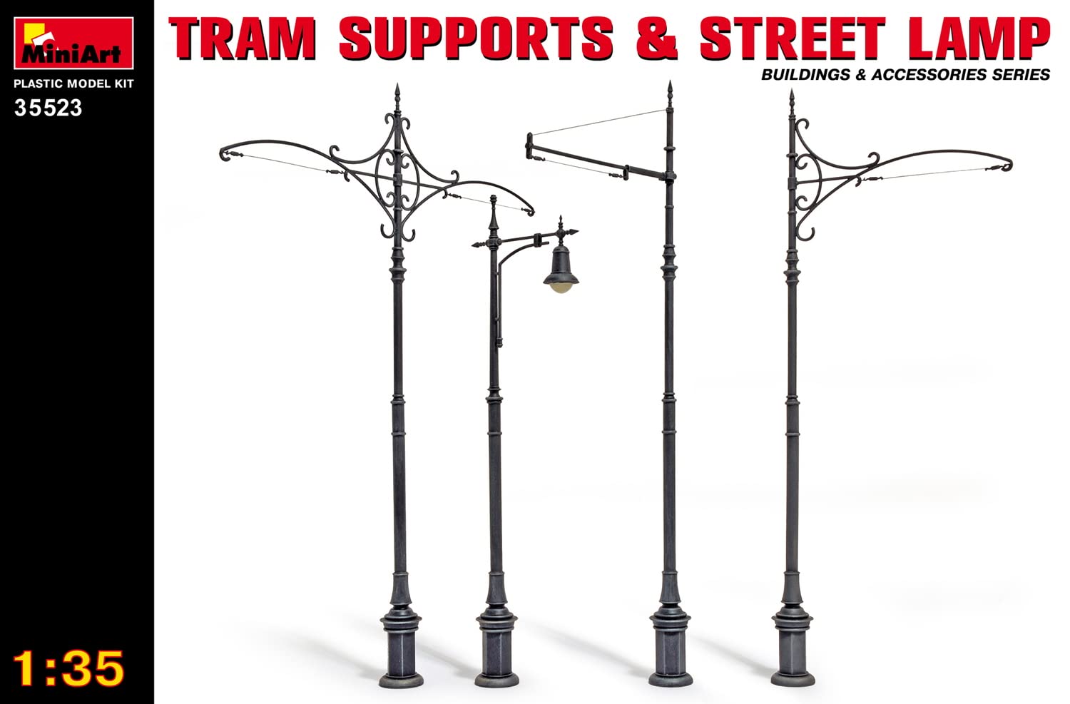 Miniart 1:35 Scale Tram Supports & Street Lamps Plastic Model Kit, Medium, White