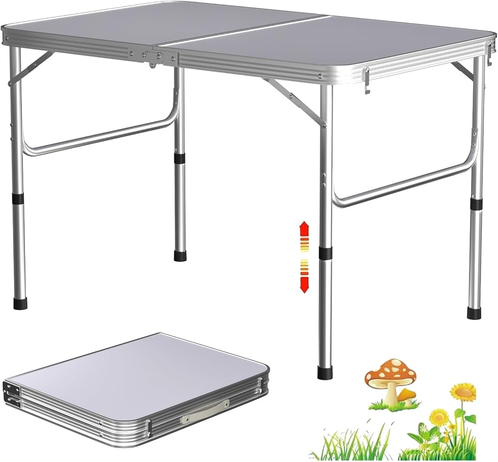 Lucn 3ft Folding Camping Table 2-Height Portable Picnic Table 90x60cm