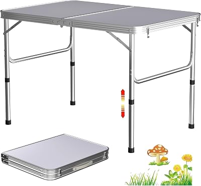 Lucn 3ft Folding Camping Table 2-Height Portable Picnic Table 90x60cm