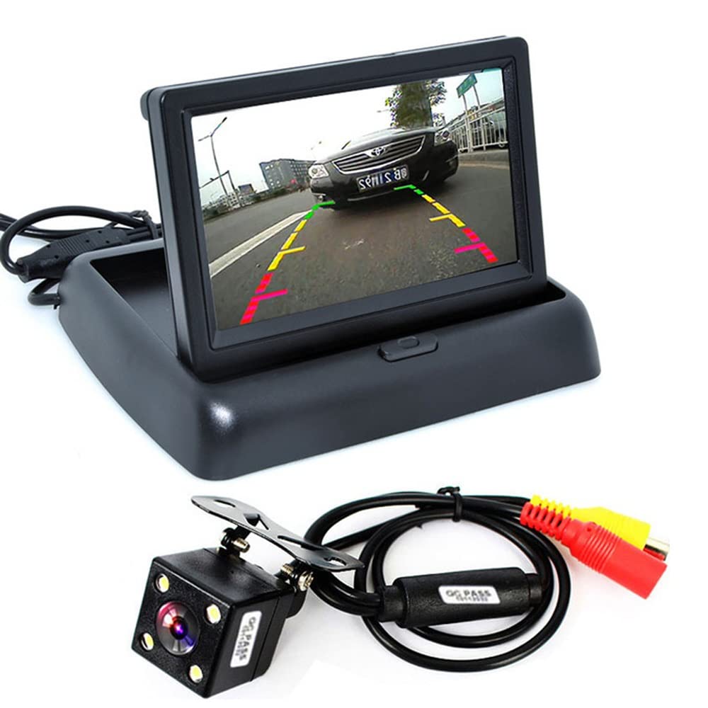 ePathChina 1 set Foldable High-resolution 4.3" TFT LCD Mini Car Monitor with Rear View Backup Camera for Vehicle Reversing Parking System