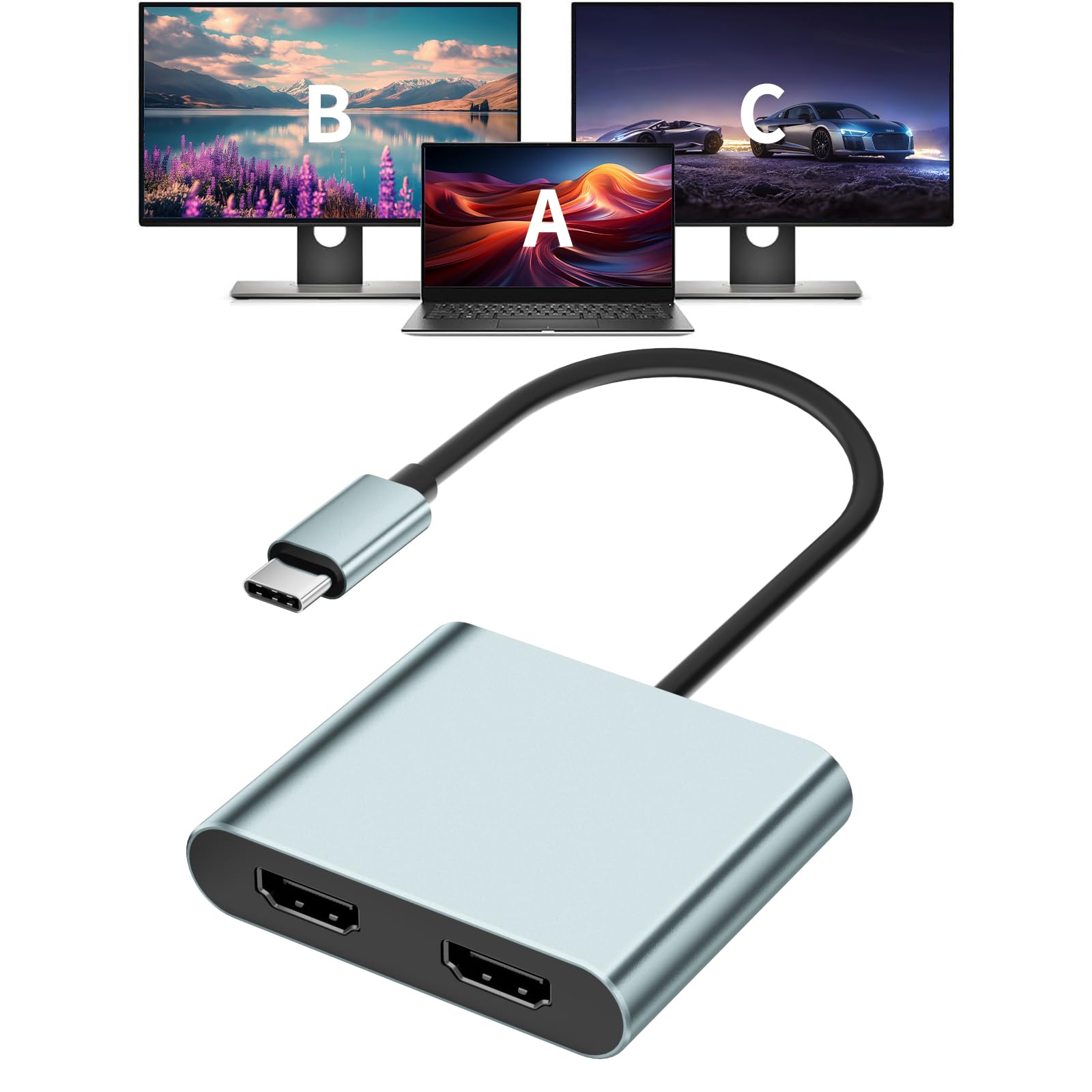Photo 1 of Aplimln USB C to Dual HDMI Adapter, 4K@60Hz Type-C to HDMI Splitter for Dual Monitors Extend Display for MacBook Pro/Air, Dell XPS 13/15/17, HP, Lenovo, Samsung Galaxy, Surface Type C Laptop