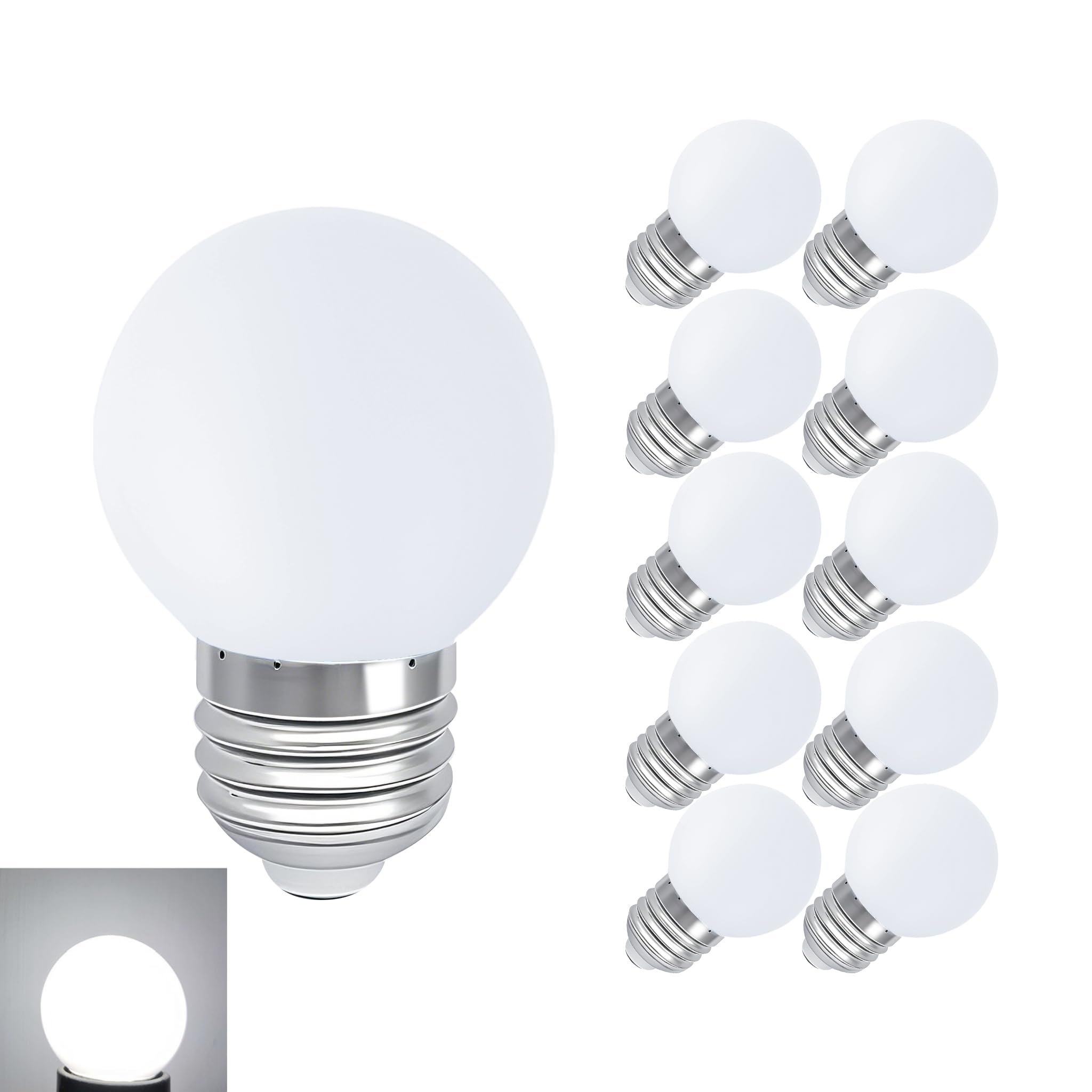 Night Light Bulb 1 Watt LED Low Watt Low Lumen Bulbs E27 Standard Base Daylight White 6000K Not Dimmable G45 Energy Saving Subtle Light Bulbs for Porch, Cabinet, Stair, Dark Corner, Garden, 10 Pack