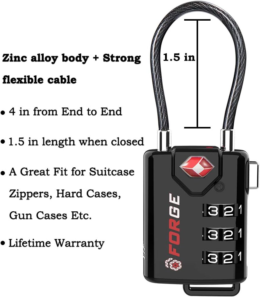  | TSA Approved Cable Luggage Locks, Re-settable Combination with Alloy Body | Luggage Locks