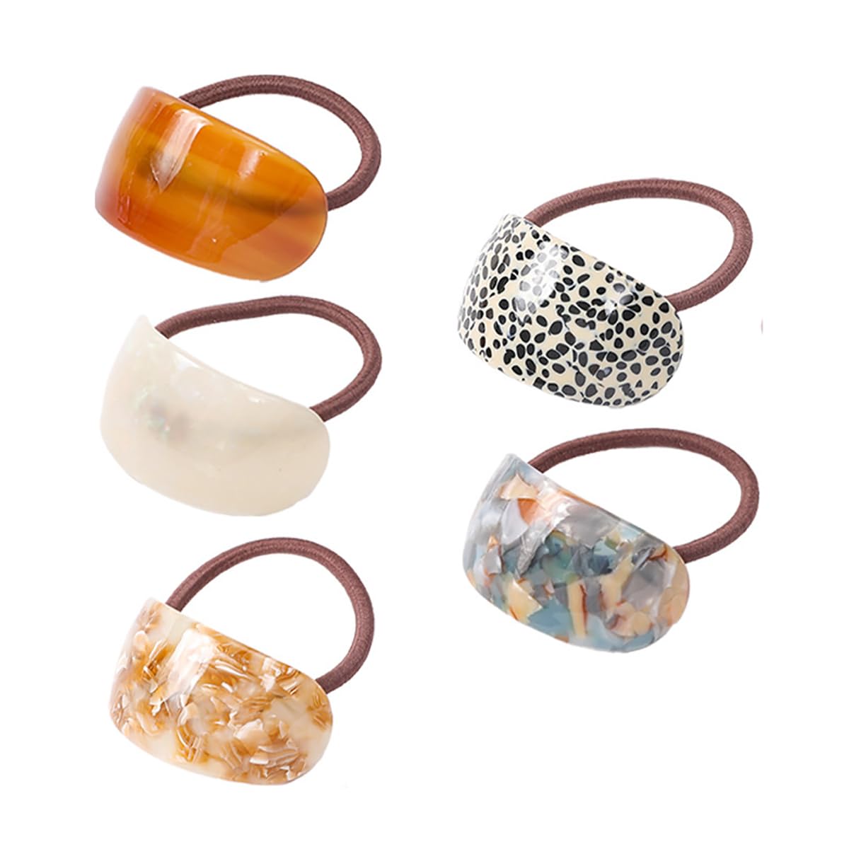 Acrylic Cuff Hair Ties Elastics Ponytail Holder Hair Bands Ropes French Hair Cuff Wrap Hair Rubber Accessories for Women Girls 5pcs Oval