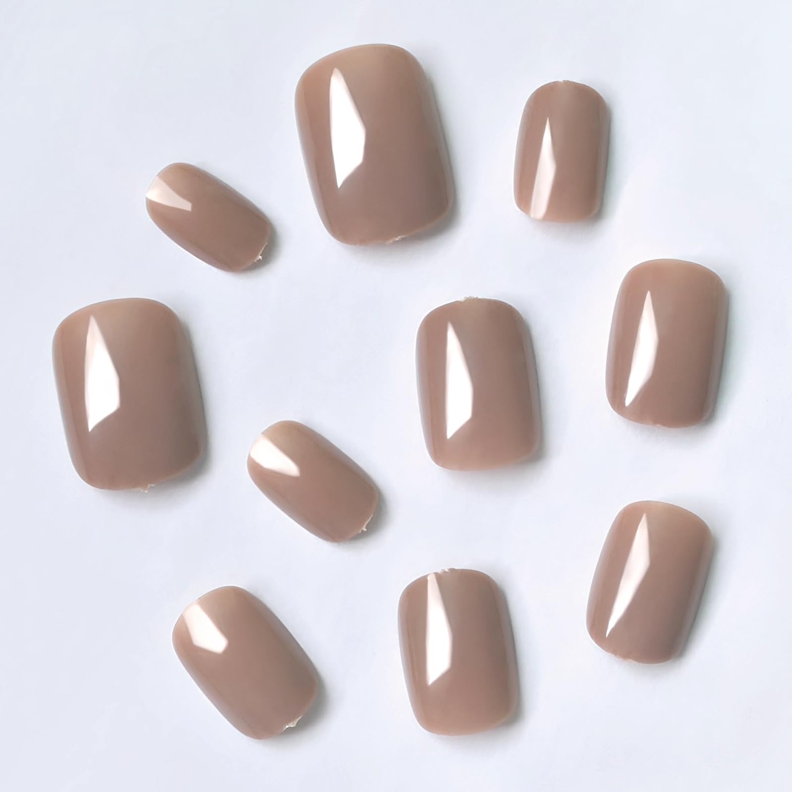 AddFavor 240pcs Press on Nails Short Square Fake Nails Glossy Full Cover Acrylic Artificial Glue on Nails Kit for Women and Girls, Brown Nails - Image 3