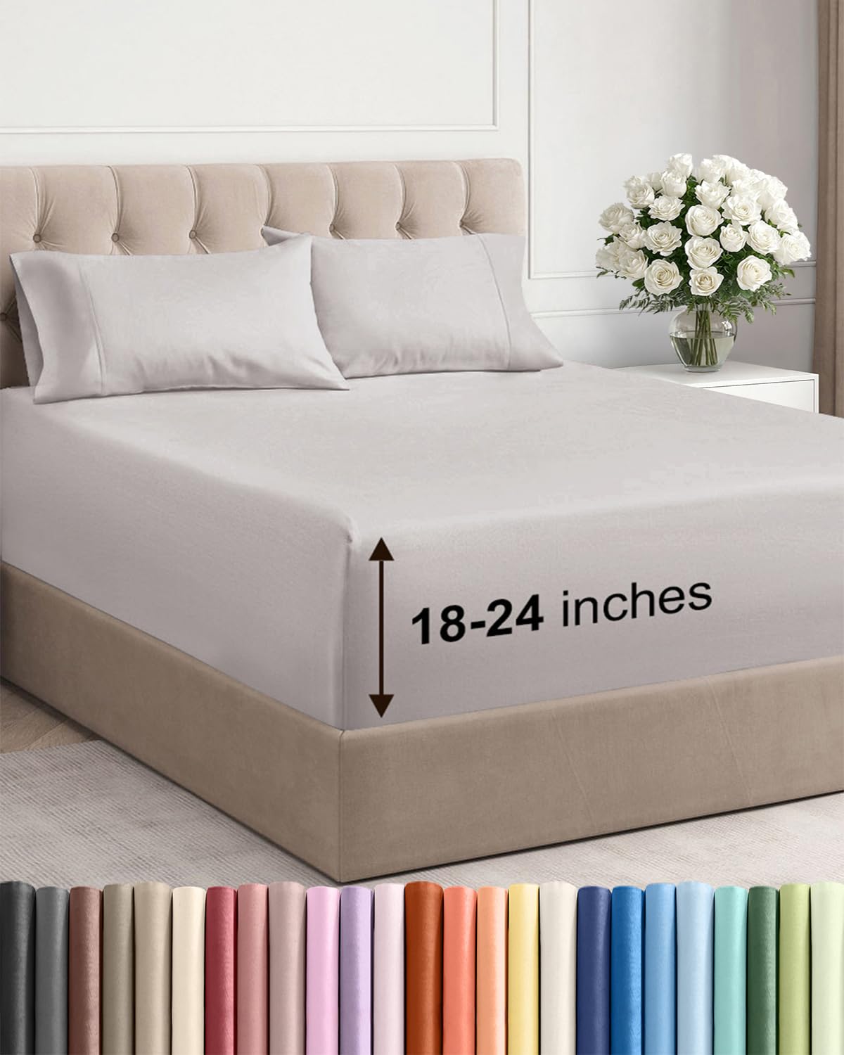 Photo 1 of Extra Deep Pocket Queen Sheet Set - 4 Piece Breathable & Cooling Bed Sheets - Hotel Luxury Sheet Set - Soft, Wrinkle Free & Comfy - Easily Fits Extra Deep Mattresses - Deep Pocket Light Grey Sheets